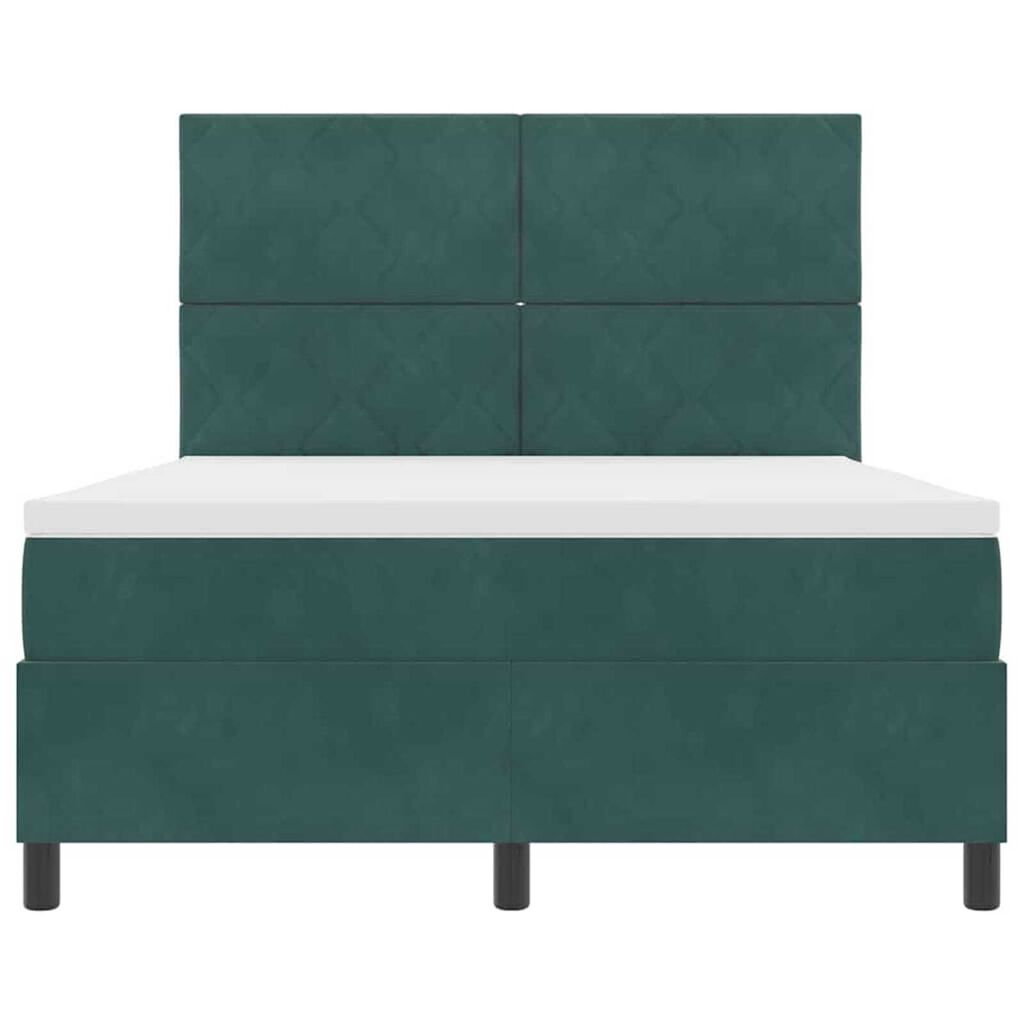 vidaXL Κρεβάτι με ελατήρια Σκούρο πράσινο 140 x 190 cm Βελούδο
