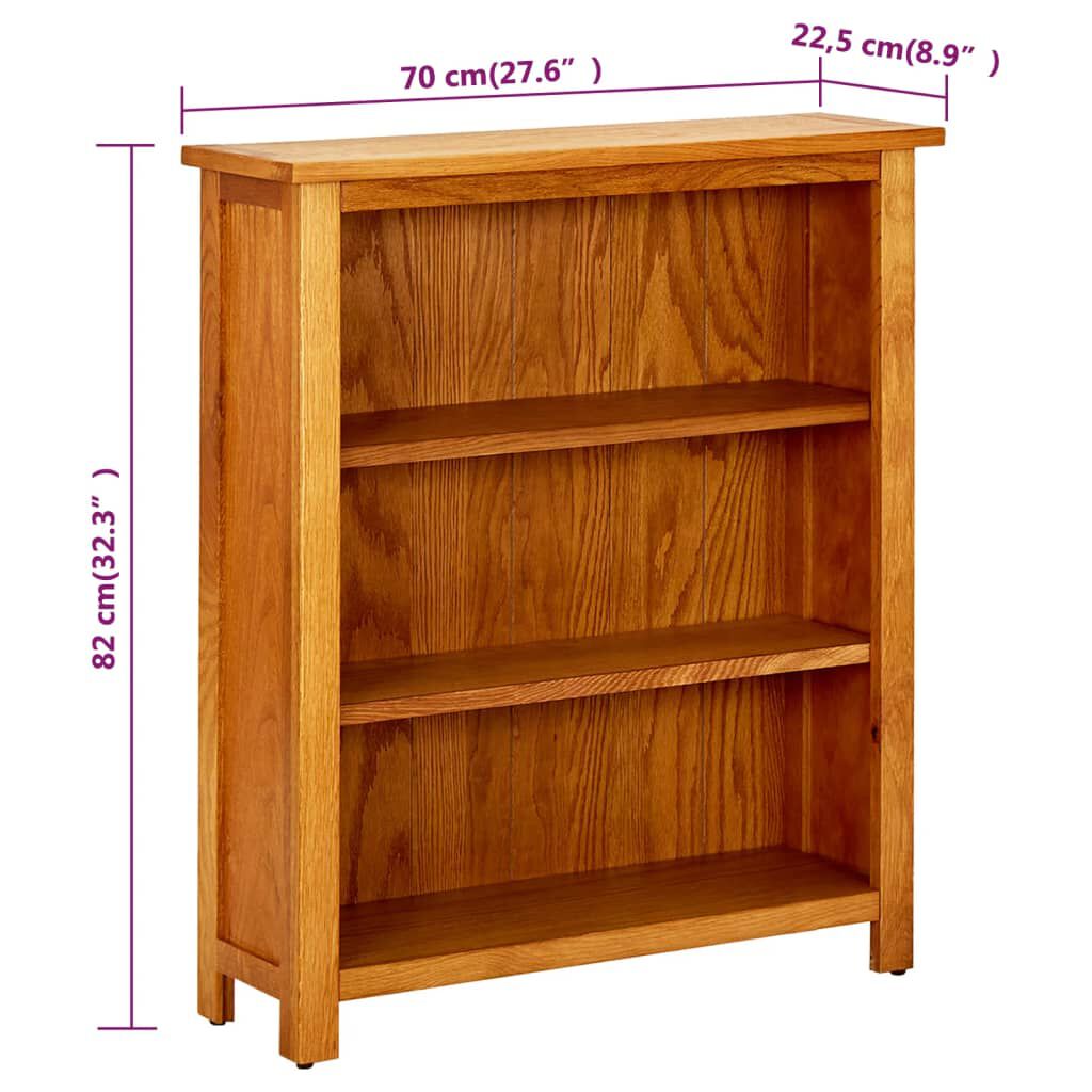 vidaXL Βιβλιοθήκη με 3 Επίπεδα 70 x 22,5 x 82 εκ. από Μασίφ Ξύλο Δρυός
