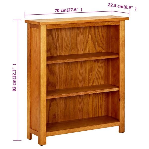 vidaXL Βιβλιοθήκη με 3 Επίπεδα 70 x 22,5 x 82 εκ. από Μασίφ Ξύλο Δρυός