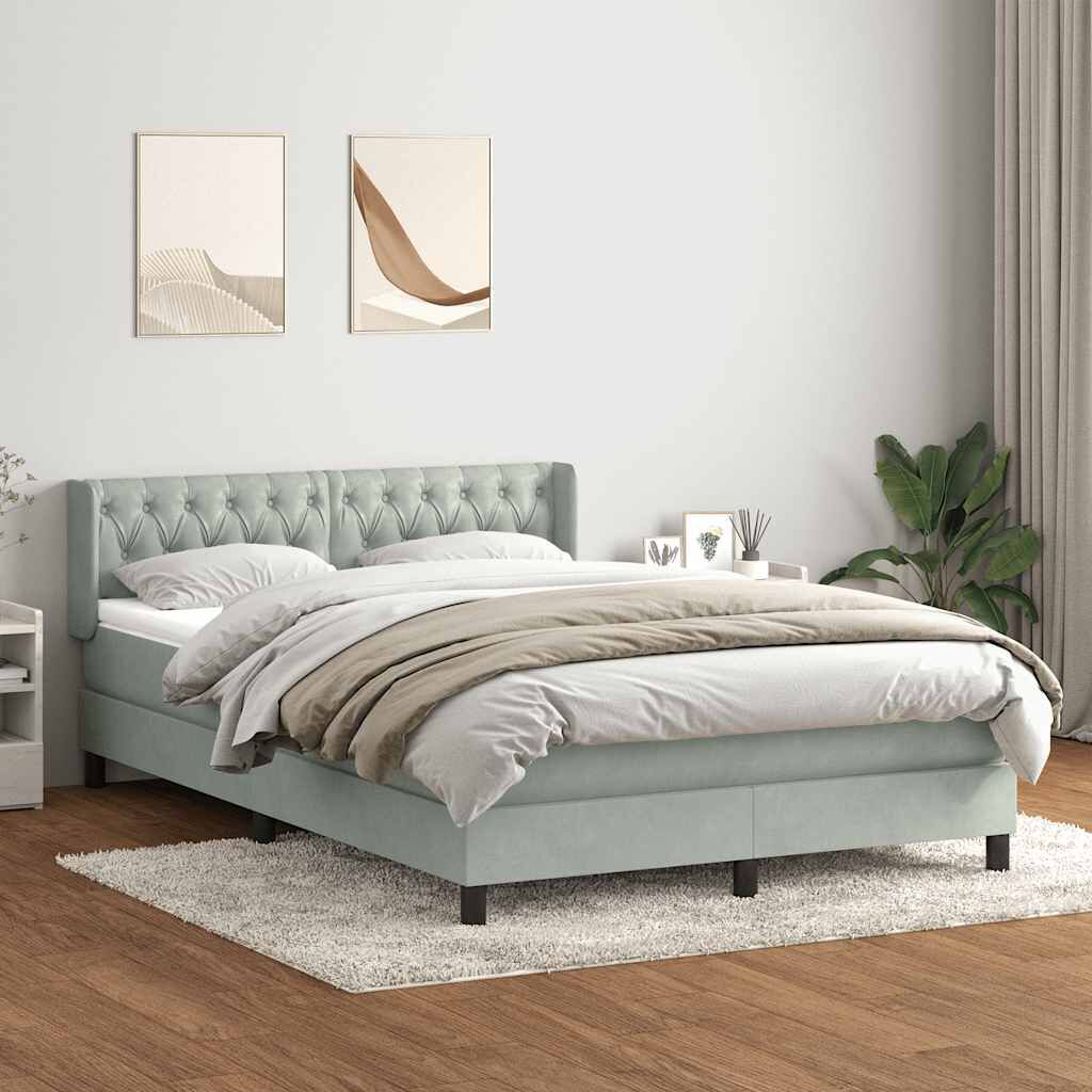 vidaXL Κρεβάτι Boxspring με Στρώμα Ανοιχτό Γκρι 140x220 εκ. Βελούδινο