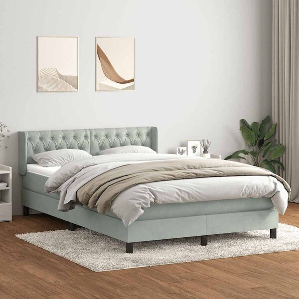 vidaXL Κρεβάτι Boxspring με Στρώμα Ανοιχτό Γκρι 140x220 εκ. Βελούδινο