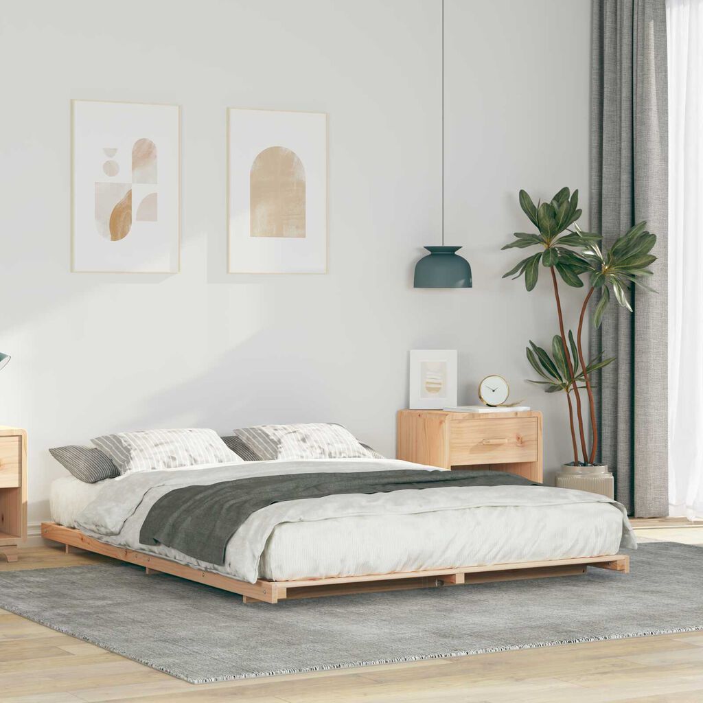 vidaXL Κρεβάτι δαπέδου Καφέ 160 x 210 cm Μασίφ ξύλο πεύκου