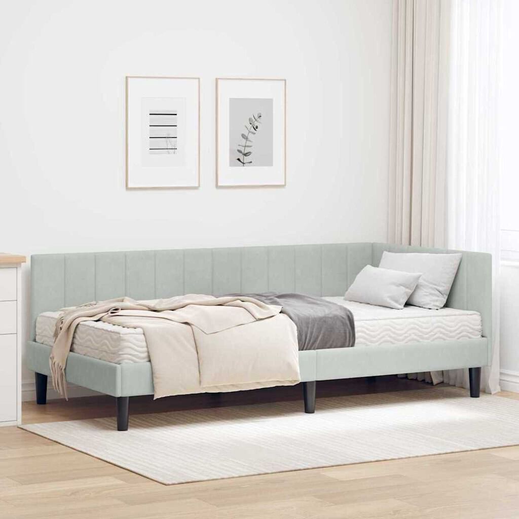 vidaXL Κρεβάτι Γωνίας με στρώμα Ανοιχτό γκρι 100 x 200 cm Βελούδο