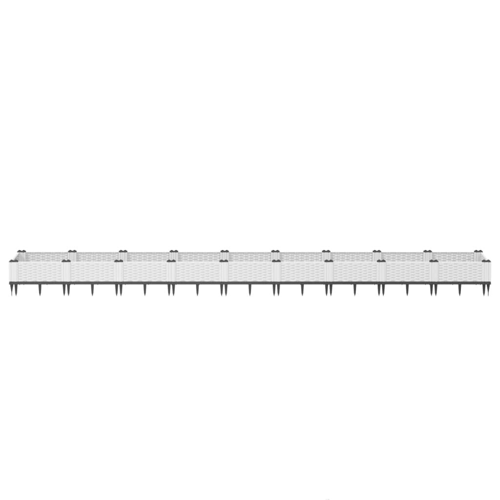 vidaXL Ζαρντινιέρα με Πασσάλους Λευκή 362,5x42,5x28,5εκ Πολυπροπυλένιο