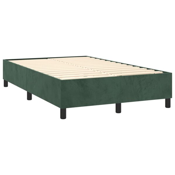 vidaXL Κρεβάτι Boxspring με Στρώμα & LED Σκ. Πράσινο 120x200εκ Βελούδο