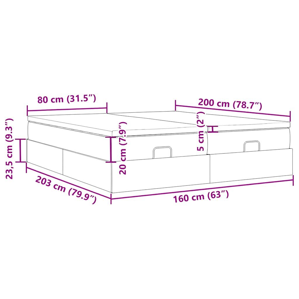vidaXL Οθωμανικό κρεβάτι με στρώματα Μαύρο 160x200cm Ύφασμα