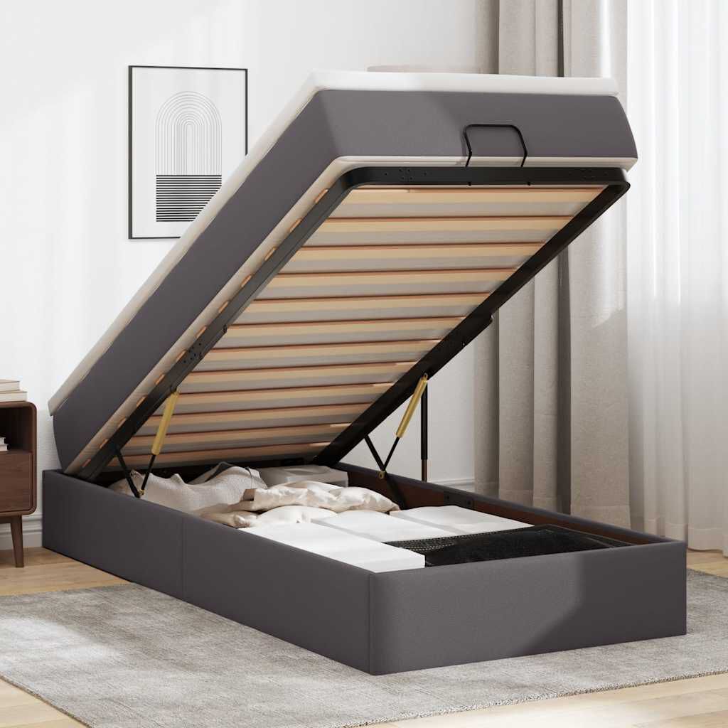 vidaXL Οθωμανικό κρεβάτι με στρώμα Γκρι 90x200cm Faux Leather