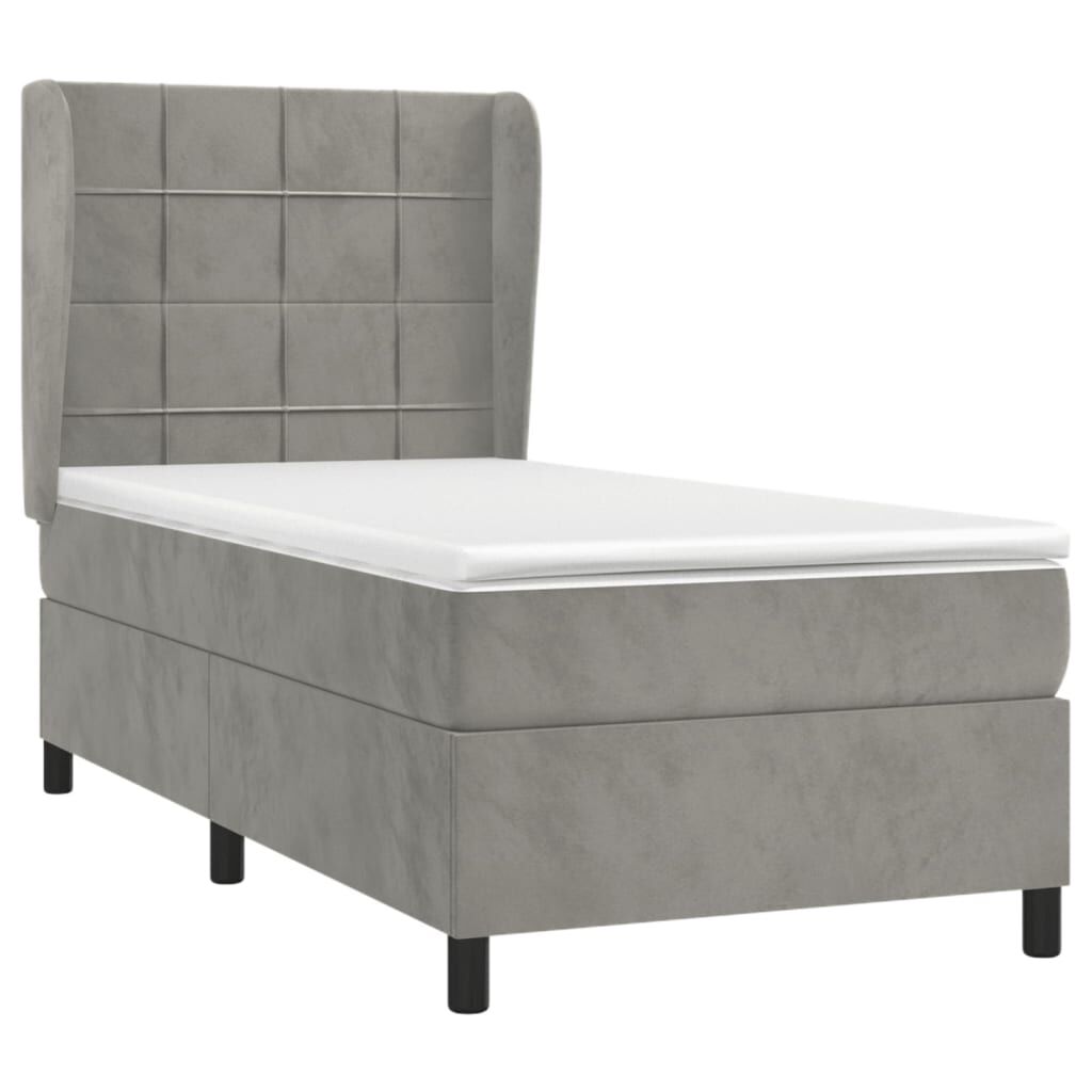 vidaXL Κρεβάτι Boxspring με Στρώμα Ανοιχτό Γκρι 90x190 εκ. Βελούδινο