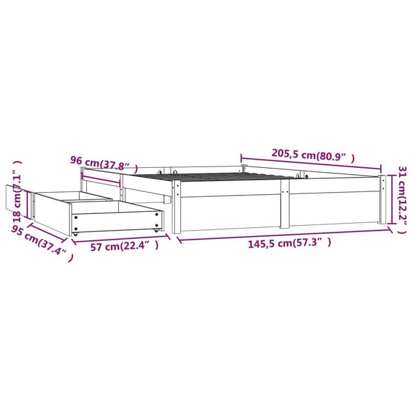vidaXL Πλαίσιο Κρεβατιού με Συρτάρια Λευκό 140 x 200 εκ.
