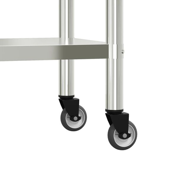 vidaXL Πάγκος Εργασίας Κουζίνας με Ροδάκια 55x30x85 εκ Ανοξείδ. Ατσάλι