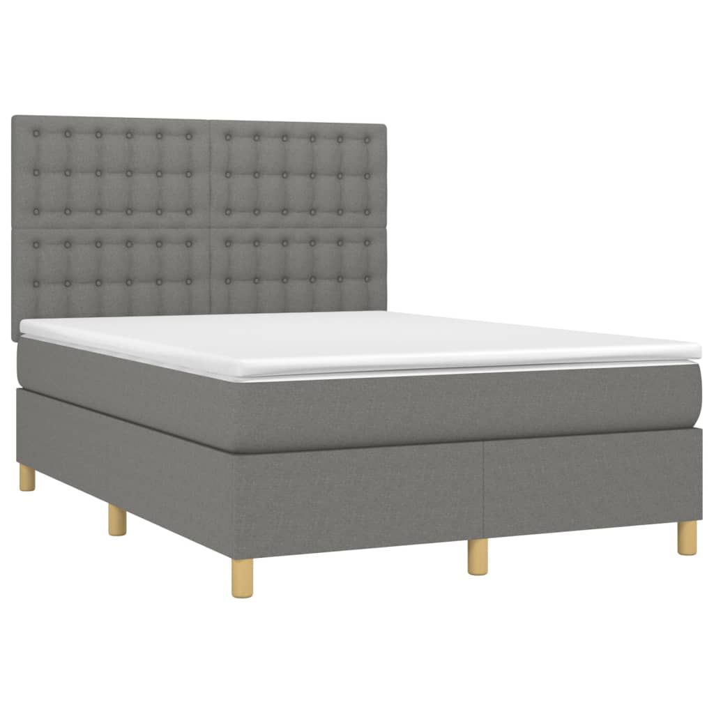 vidaXL Κρεβάτι Boxspring με Στρώμα & LED Σκ.Γκρι 140x200 εκ Υφασμάτινο