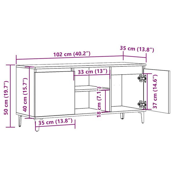 vidaXL Έπιπλο Τηλεόρασης Αρτισιανή Δρυς 102x35x50 εκ από Επεξεργ. Ξύλο