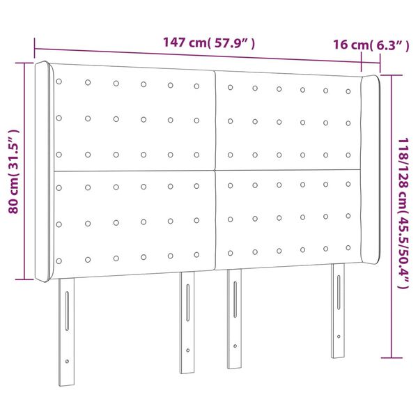 vidaXL Κεφαλάρι Κρεβατιού LED Κρεμ 147x16x118/128 εκ. Υφασμάτινο