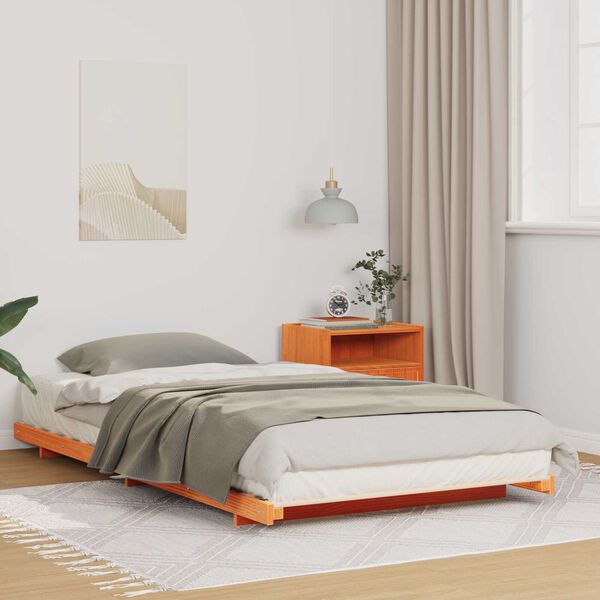 vidaXL Κρεβάτι δαπέδου Καφέ κεριού 100 x 210 cm Μασίφ ξύλο πεύκου