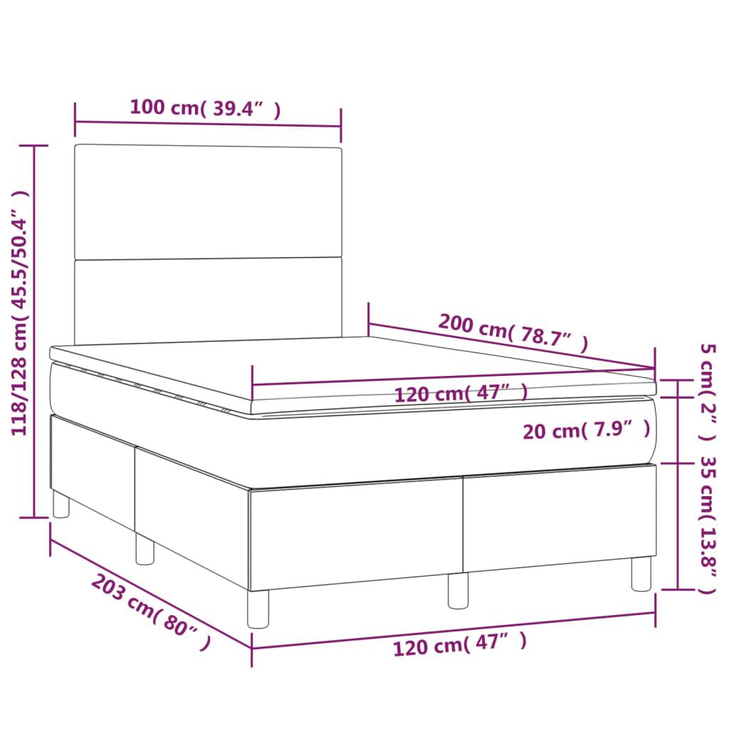 vidaXL Κρεβάτι Boxspring με Στρώμα & LED Γκρι 120x200 εκ. Συνθ. Δέρμα