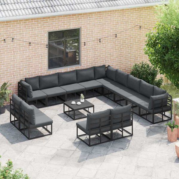 vidaXL Σετ Καναπέ Κήπου με μαξιλάρι 13 pcs Μαύρο Αλουμίνιο