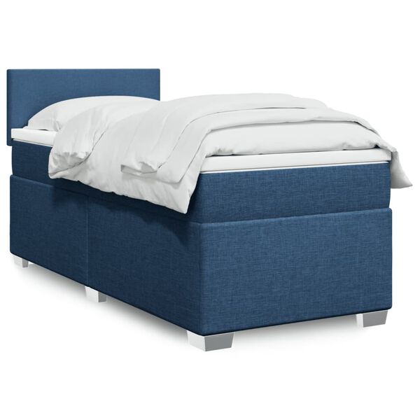 vidaXL Κρεβάτι Boxspring με Στρώμα Μπλε 100 x 200 εκ. Υφασμάτινο
