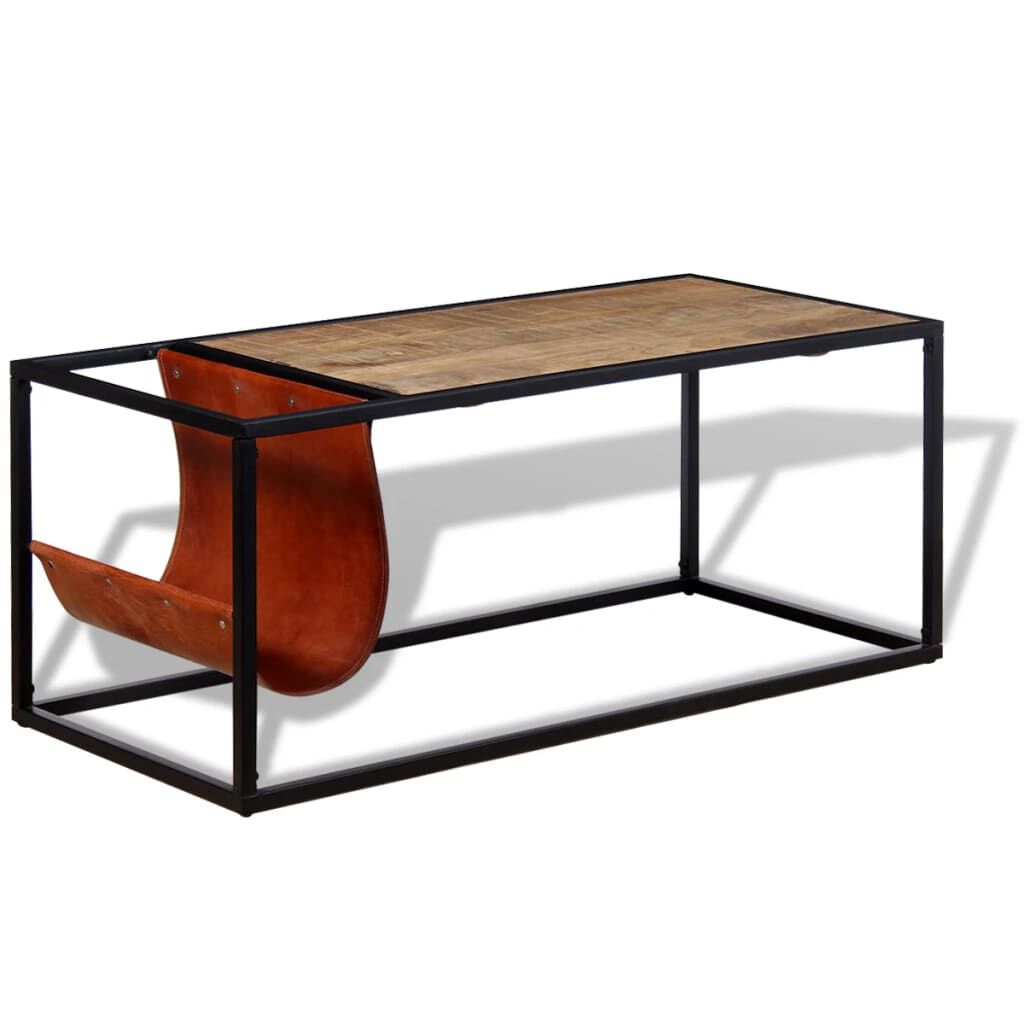 vidaXL Τραπεζάκι Σαλονιού 110x50x45 εκ. με Δερμάτινη Θήκη Περιοδικών
