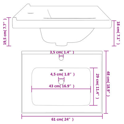 vidaXL Νιπτήρας Μπάνιου Ορθογώνιος Λευκός 61 x 48 x 19,5 εκ. Κεραμικός