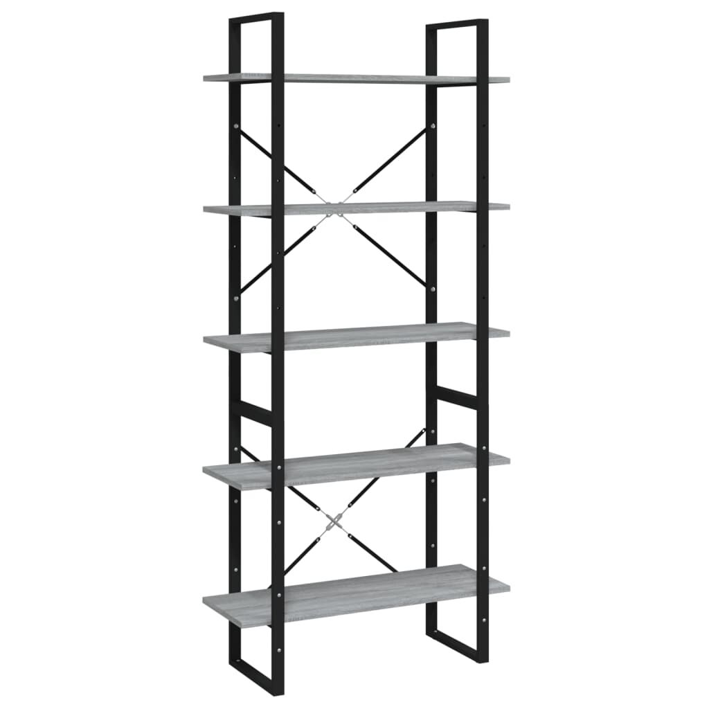 vidaXL Βιβλιοθήκη με 5 Ράφια Γκρι Sonoma 80x30x175 εκ. Επεξεργ. Ξύλο