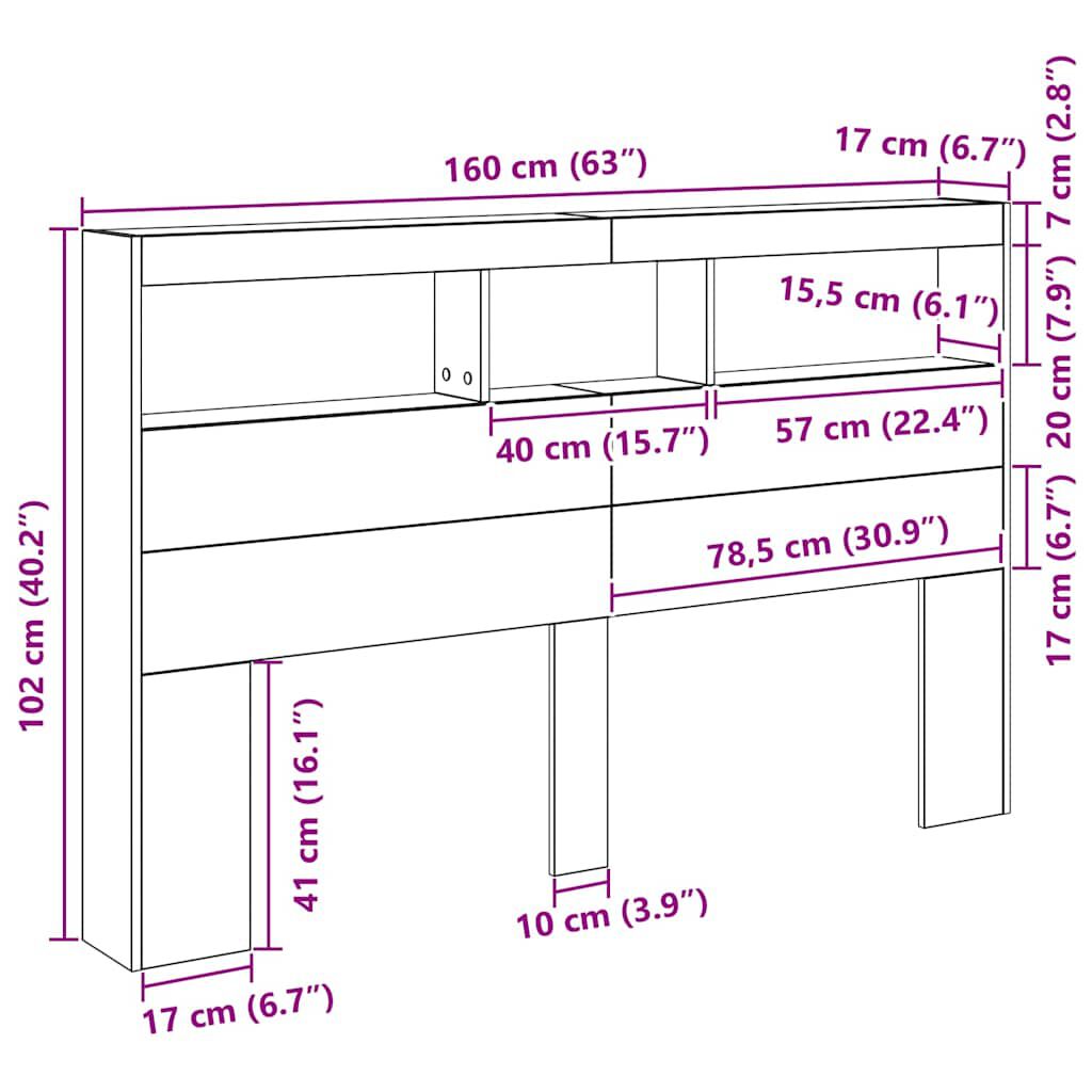 vidaXL Κεφαλάρι με Αποθηκευτικό Χώρο & LED 160x17x102 εκ.