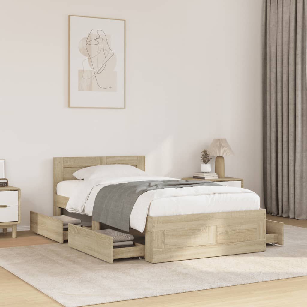 vidaXL Πλαίσιο Κρεβατιού με Κεφαλάρι Sonoma Δρυς 75x190 εκ. Επεξ. Ξύλο