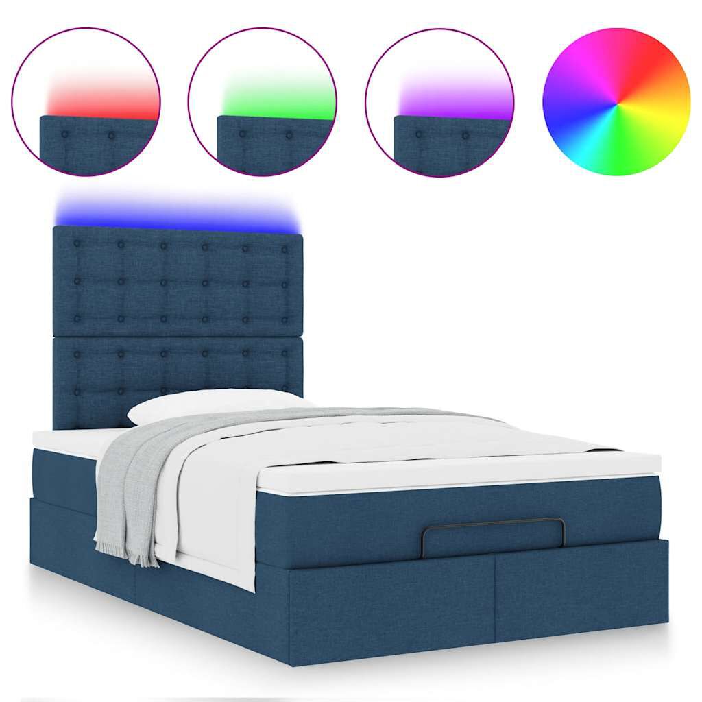 vidaXL Οθωμανικό κρεβάτι με στρώμα & LEDs Μπλε 120x200 cm Ύφασμα