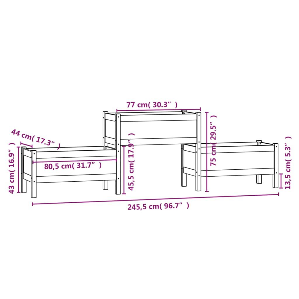 vidaXL Ζαρντινιέρα Γκρι 245,5x44x75 εκ. από Μασίφ Ξύλο Πεύκου