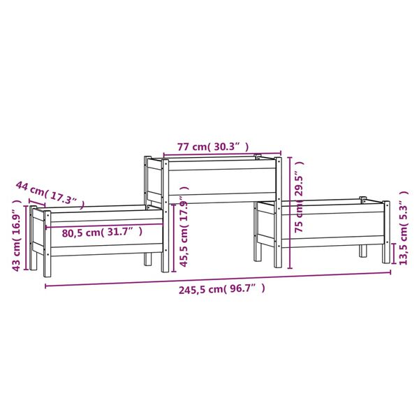 vidaXL Ζαρντινιέρα Γκρι 245,5x44x75 εκ. από Μασίφ Ξύλο Πεύκου
