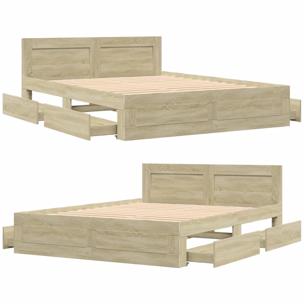 vidaXL Πλαίσιο Κρεβατιού με Κεφαλάρι Sonoma Δρυς 150x200εκ. Επεξ. Ξύλο