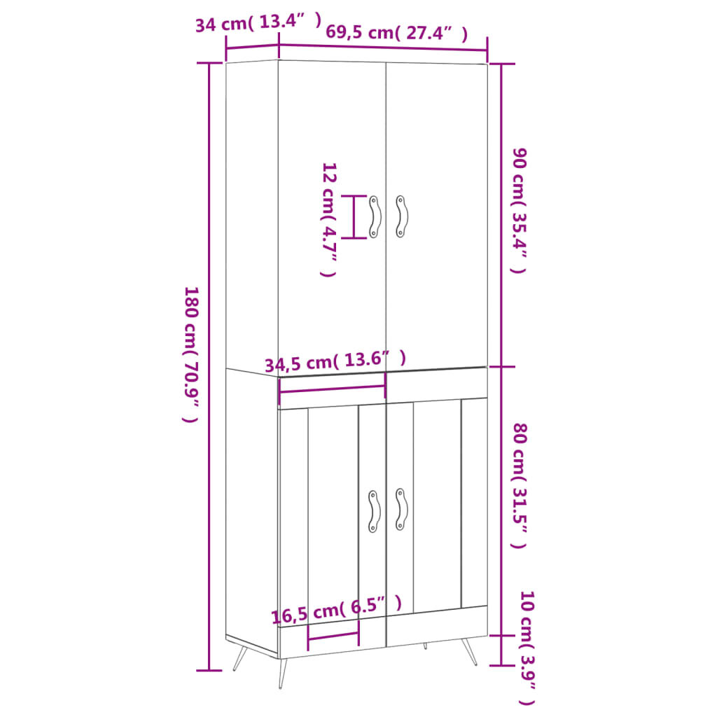 vidaXL Ντουλάπι Γκρι Σκυροδέματος 69,5x34x180 εκ. Επεξεργασμένο Ξύλο