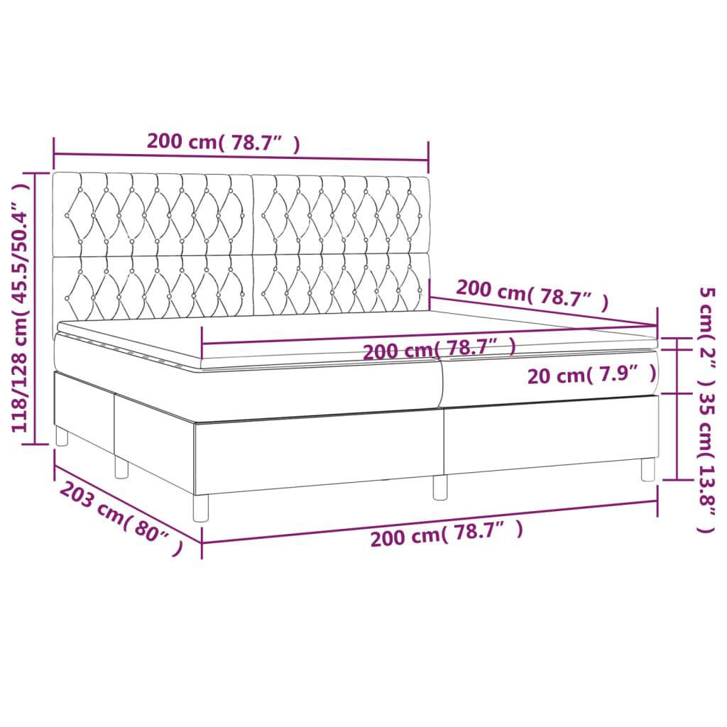 vidaXL Κρεβάτι Boxspring με Στρώμα & LED Μαύρο 200x200 εκ. Βελούδινο
