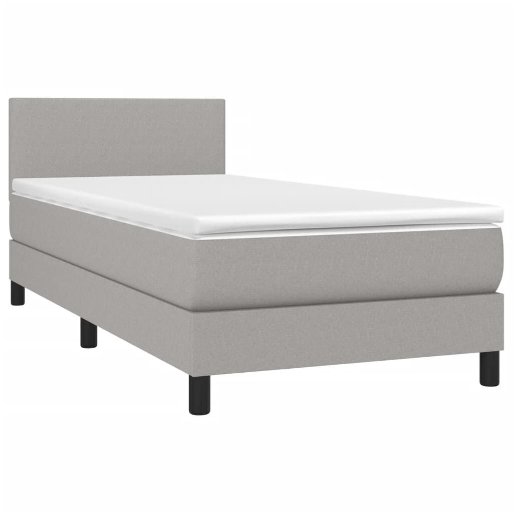 vidaXL Κρεβάτι Boxspring με Στρώμα & LED Αν.Γκρι 90x200 εκ. Υφασμάτινο