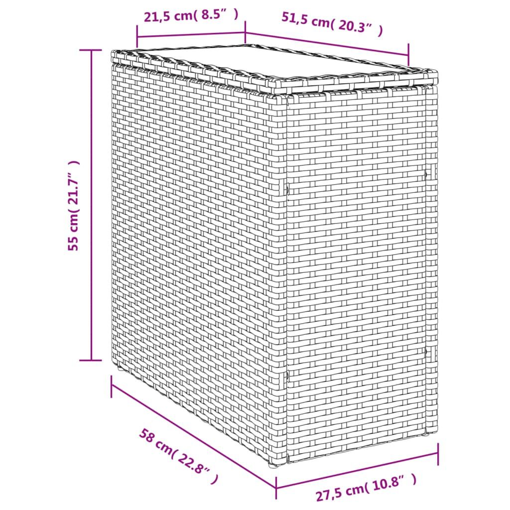 vidaXL Τραπέζι Κήπου με Γυάλινη Επιφ. Μπεζ 58x27,5x55 εκ. Συνθ. Ρατάν