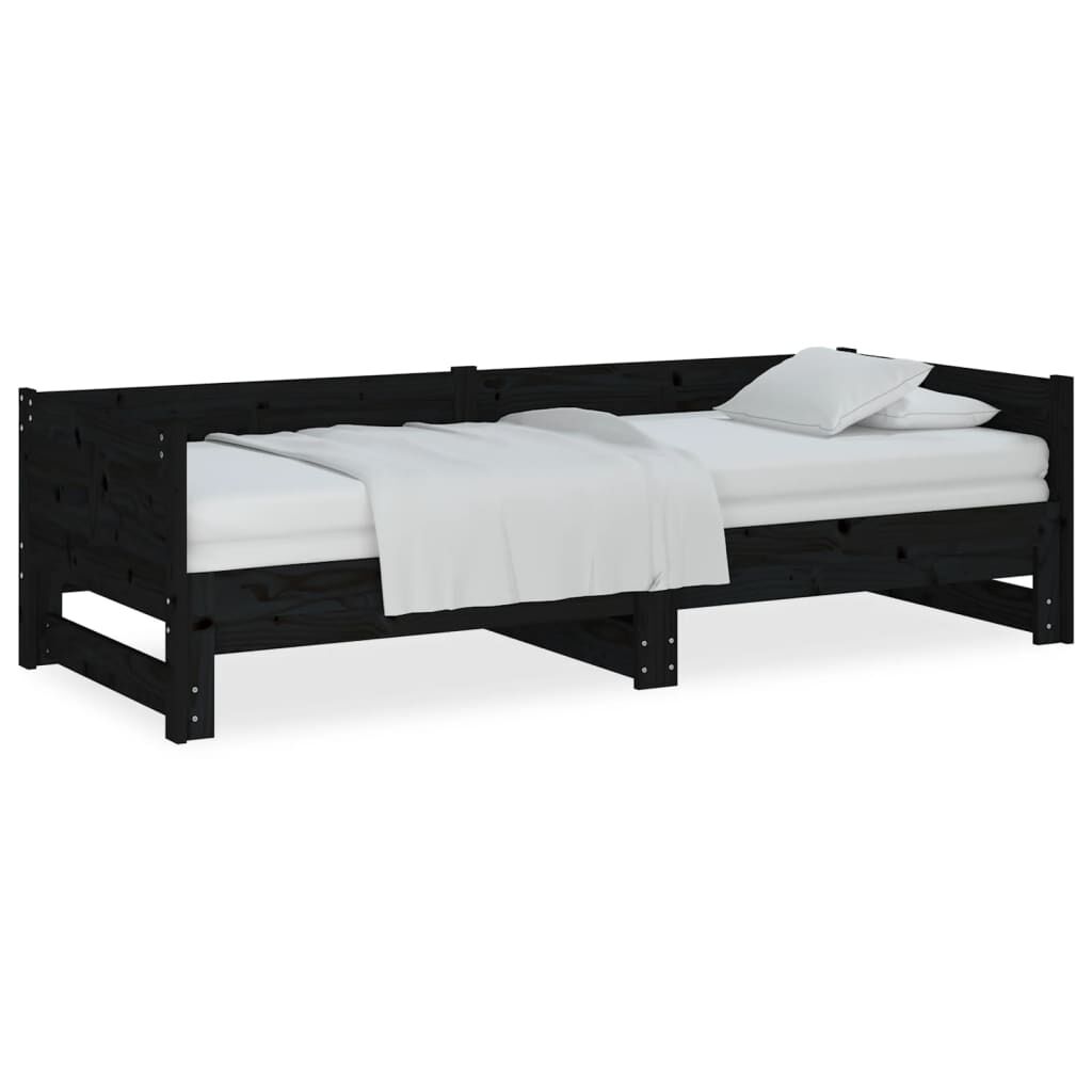 vidaXL Καναπές Κρεβάτι Συρόμενος Μαύρος 2x(80x200) εκ. από Μασίφ Πεύκο