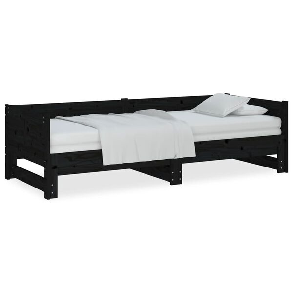 vidaXL Καναπές Κρεβάτι Συρόμενος Μαύρος 2x(80x200) εκ. από Μασίφ Πεύκο