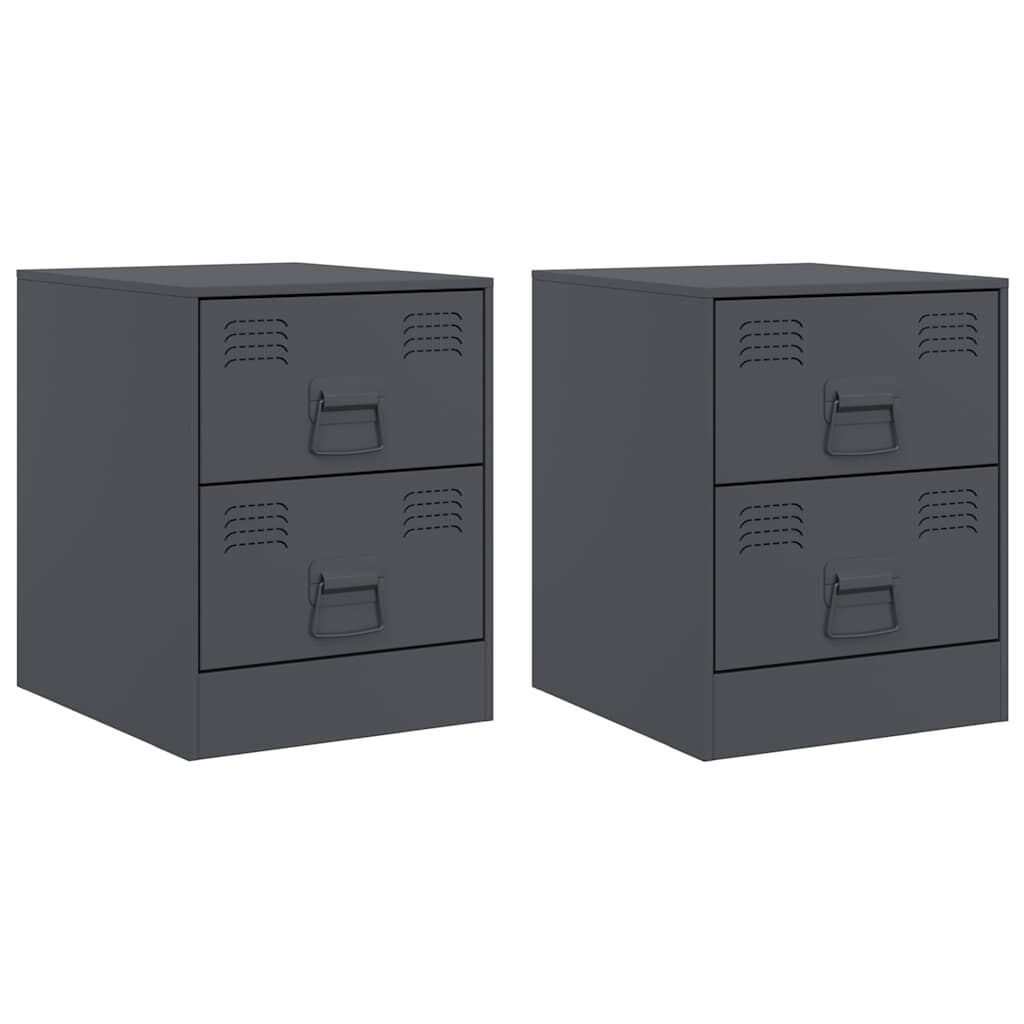 vidaXL Κομοδίνα 2 τεμ. Ανθρακί 34,5 x 39 x 44 εκ. από Χάλυβα
