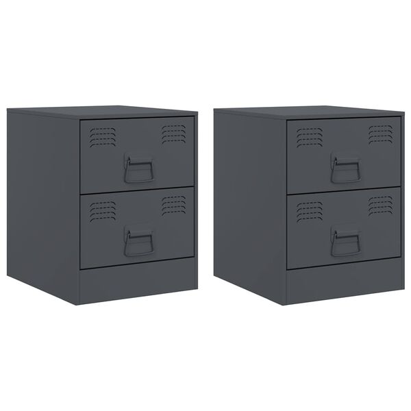 vidaXL Κομοδίνα 2 τεμ. Ανθρακί 34,5 x 39 x 44 εκ. από Χάλυβα