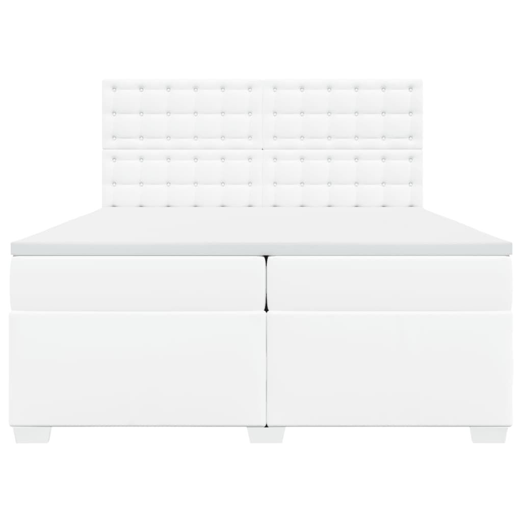vidaXL Κρεβάτι Boxspring με Στρώμα Λευκό 200x200 εκ. Συνθετικό Δέρμα