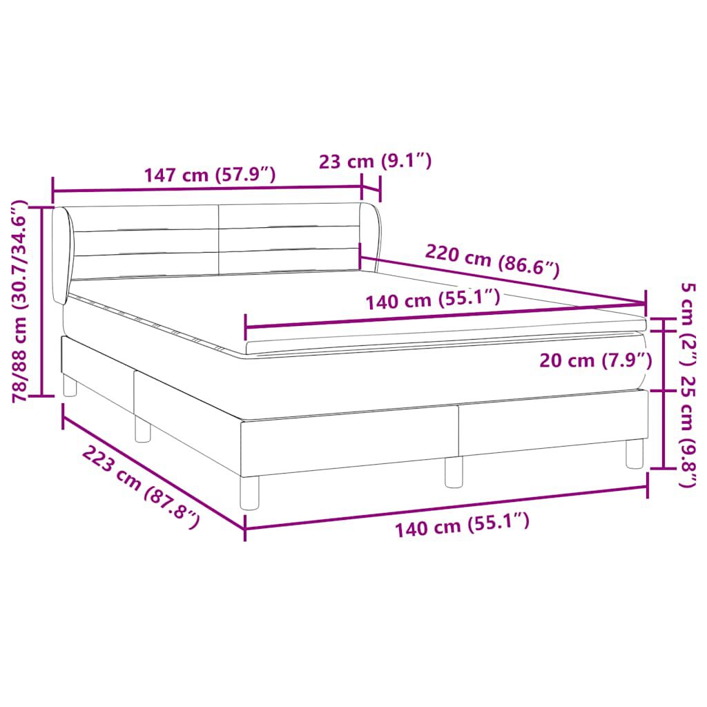 vidaXL Box Spring κρεβάτι με στρώμα σκούρο μπλε 140x220 cm Βελούδινο