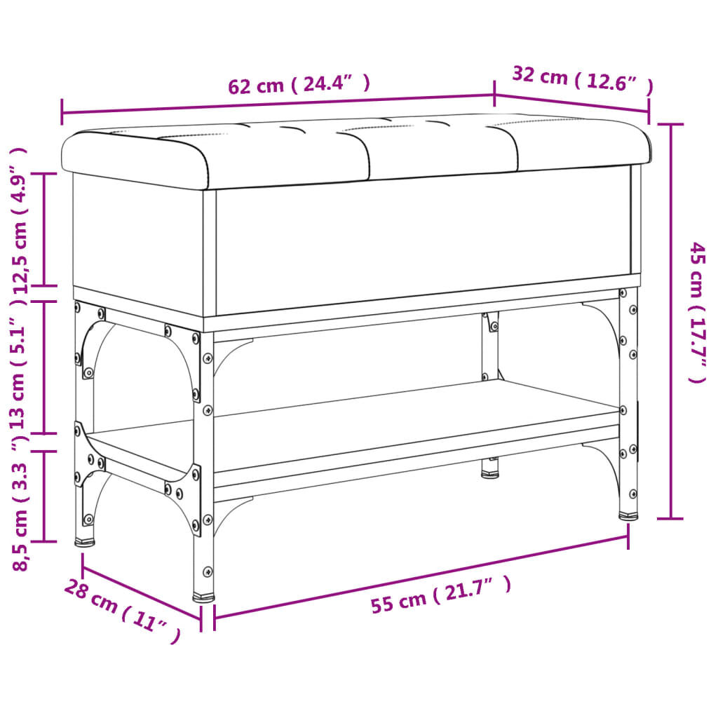 vidaXL Παπουτσοθήκη Γκρι Sonoma 62x32x45 εκ. από Επεξεργασμένο Ξύλο