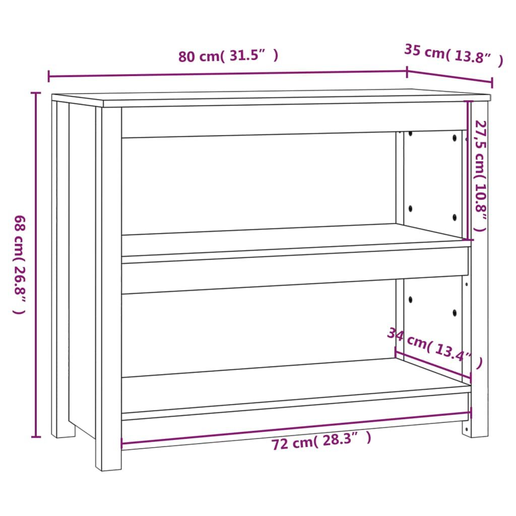 vidaXL Βιβλιοθήκη Μαύρη 50 x 35 x 68 εκ. από Μασίφ Ξύλο Πεύκου