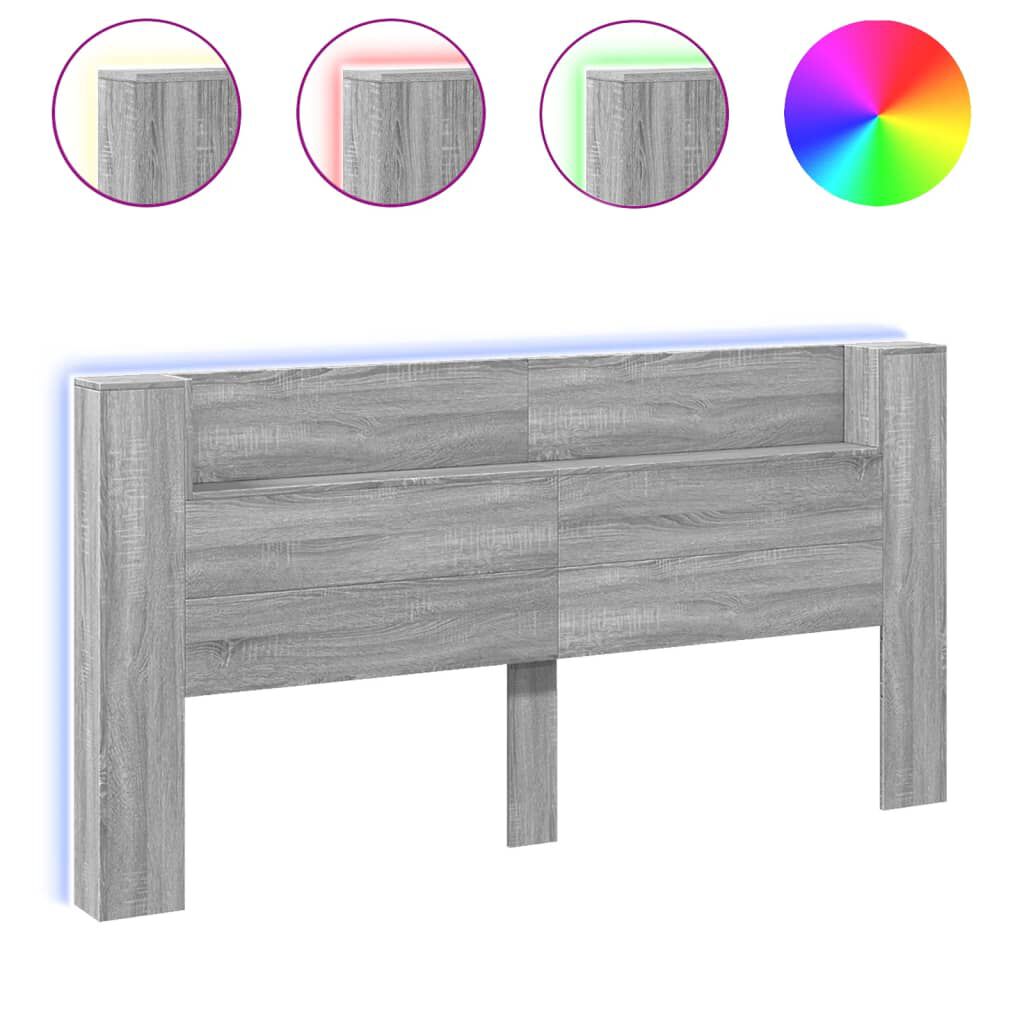 vidaXL Κεφαλάρι με Αποθηκ. Χώρο & LED Γκρι Sonoma 200x16,5x103,5 εκ.