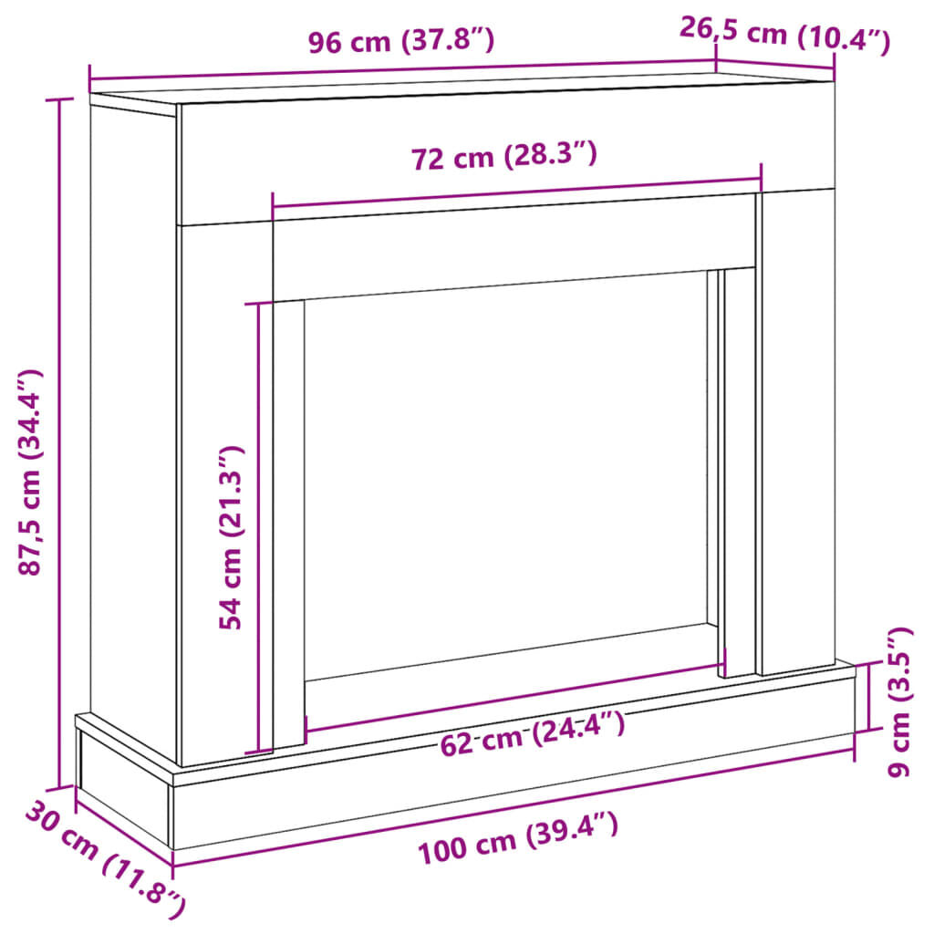 vidaXL Πλαίσιο Τζακιού Γκρι Σκυρ. 100x30x87,5 εκ. από Επεξ. Ξύλο