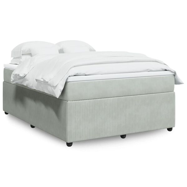 vidaXL Κρεβάτι Boxspring με Στρώμα Ανοιχτό Γκρι 140x190 εκ. Βελούδινο