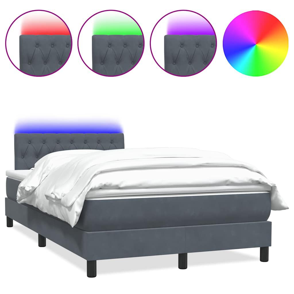 vidaXL Κρεβάτι Boxspring με Στρώμα Σκούρο Γκρι 120x210 εκ. Βελούδινο