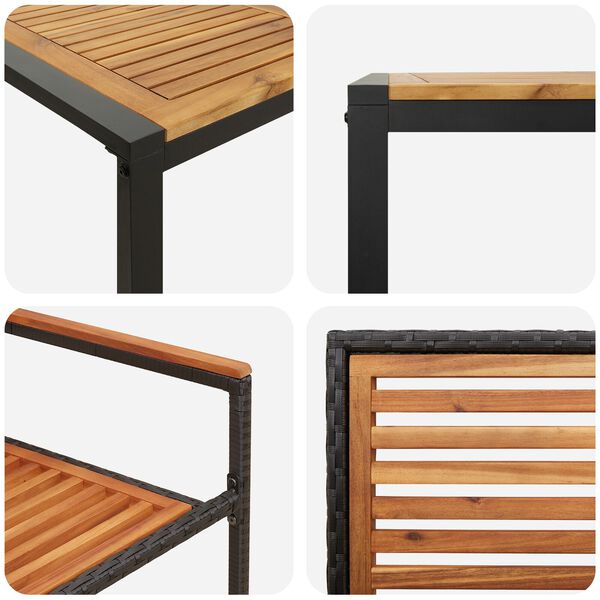 vidaXL Σέτ φαγητού για κήπο 9 pcs Μαύρο και Ξύλο 200 x 80 x 75 cm