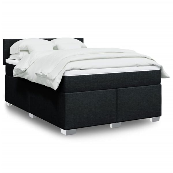 vidaXL Κρεβάτι Boxspring με Στρώμα Μαύρο 140x200 εκ. Υφασμάτινο