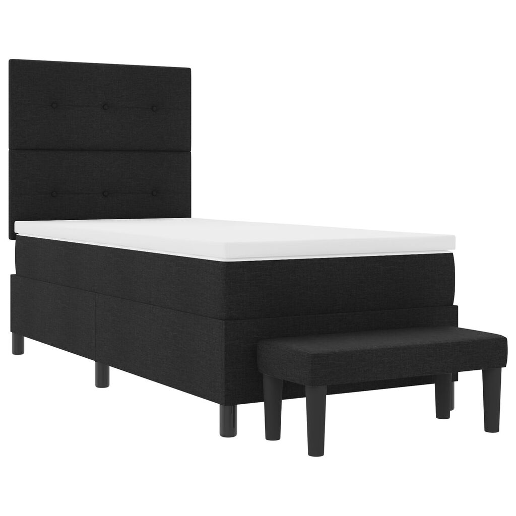 vidaXL Κρεβάτι Box Spring με Στρώμα & Παγκάκι Μαύρο 100x200 εκ. Ύφασμα