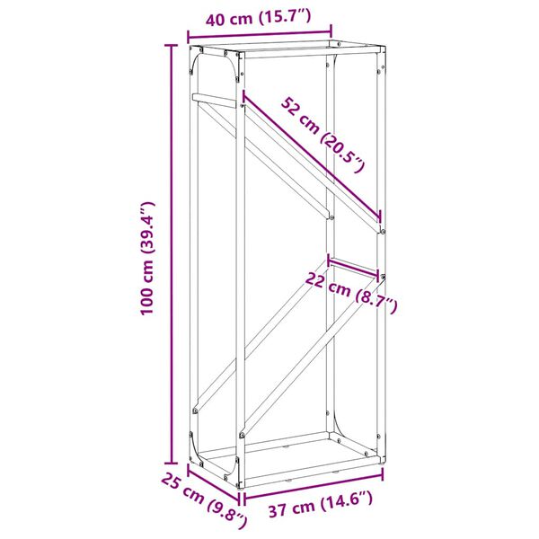 vidaXL Ράφι για καυσόξυλα Μαύρο 40x25x100 εκ. Ατσάλι ψυχρής έλασης